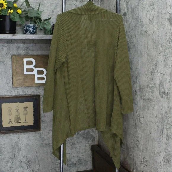 NWT bobeau Waffle Flyaway Cardigan 1X Olive Green - Picture 3 of 6